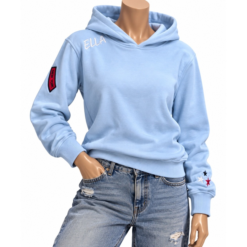 Opening Ceremony Light Blue Ella Star New York Patch Pullover Hoodie Small